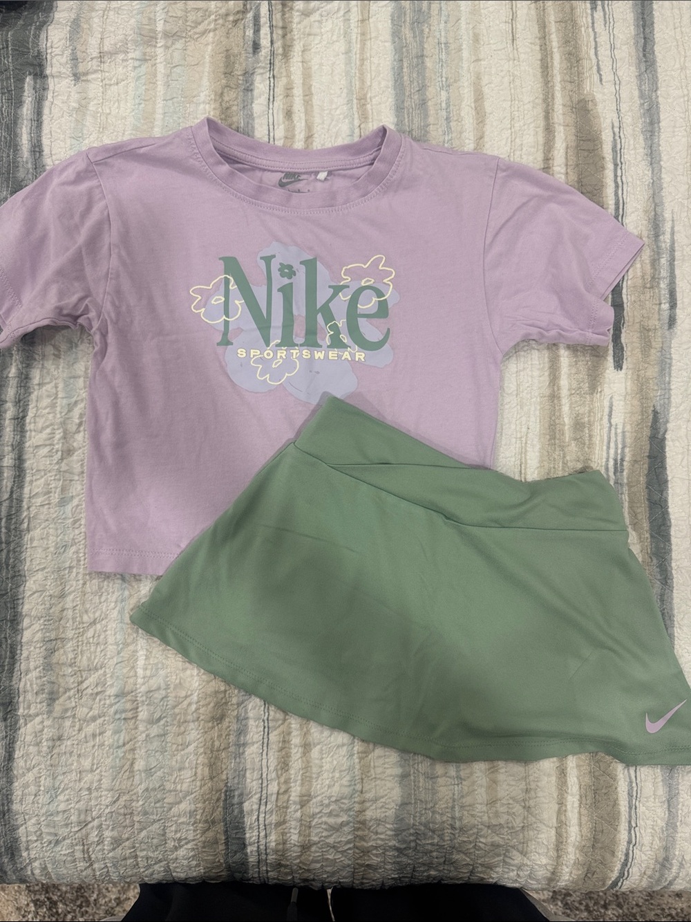 Nike Kids Lavender Tee with Green Floral Logo